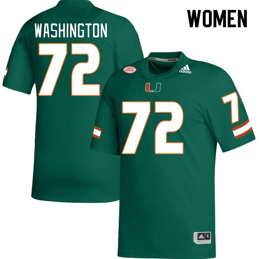 Women #72 Chris Washington Miami Hurricanes College Football Jerseys Stitched-Green - Click Image to Close
